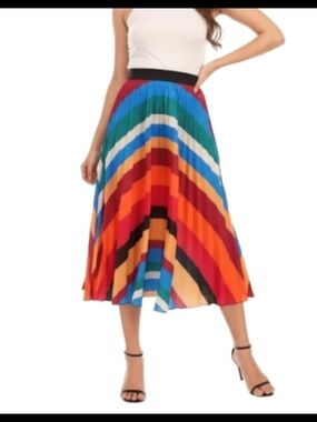 Sadie & Love Women's Rainbow Chevron Pleated Midi Skirt